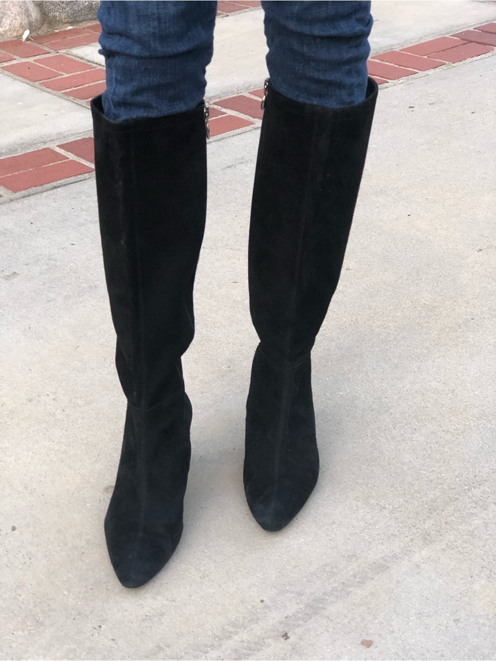 Tahari Black Suede Knee-High Heeled Boots